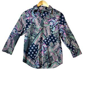 Lauren Ralph Lauren Womens Non-Iron Paisley Button-Down Shirt M 100% Cotton